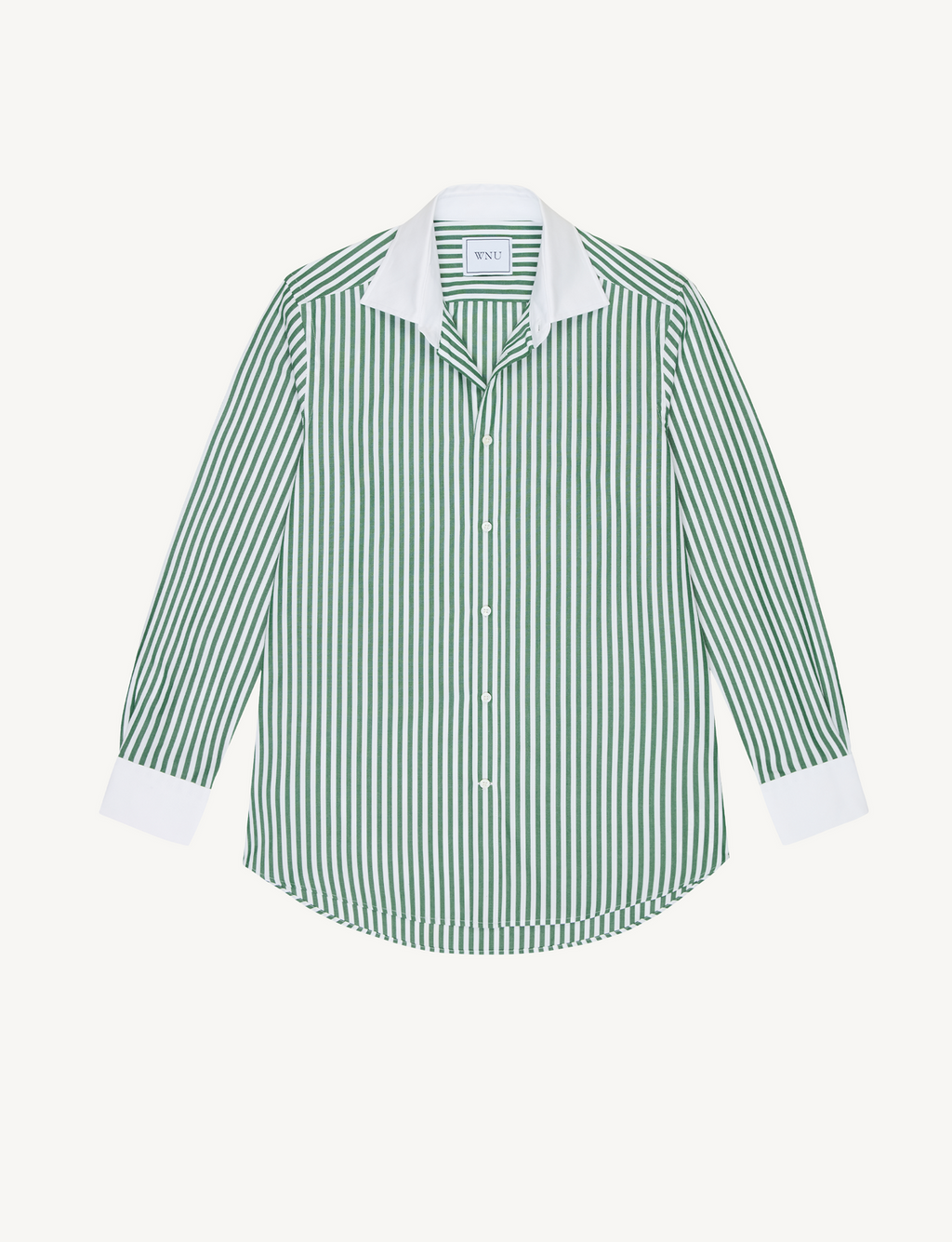 The Boyfriend Contrast: Fine Poplin, Forest Green stripe