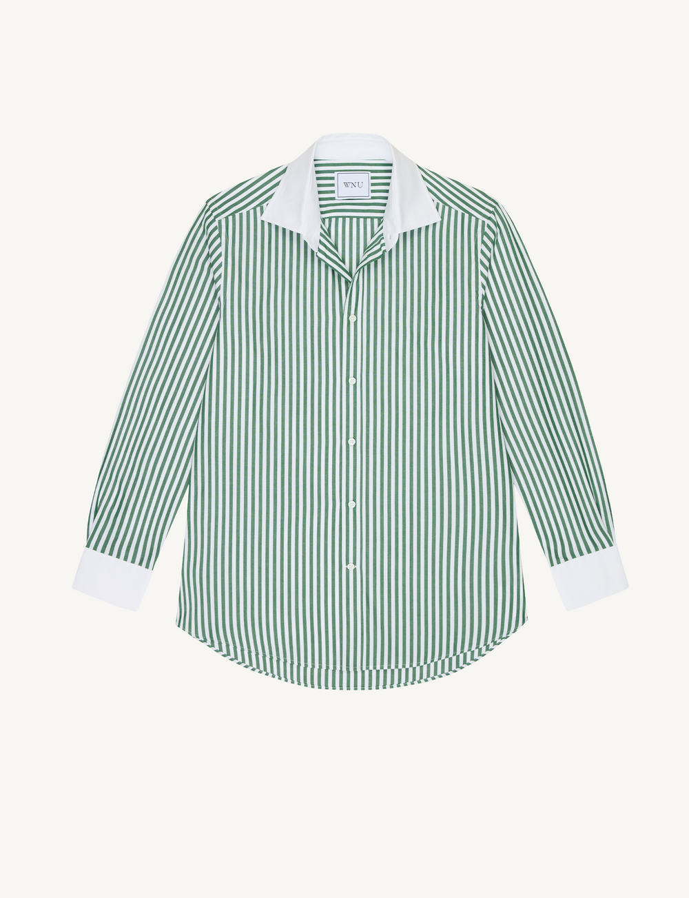 The Boyfriend Contrast: Fine Poplin, Forest Green stripe