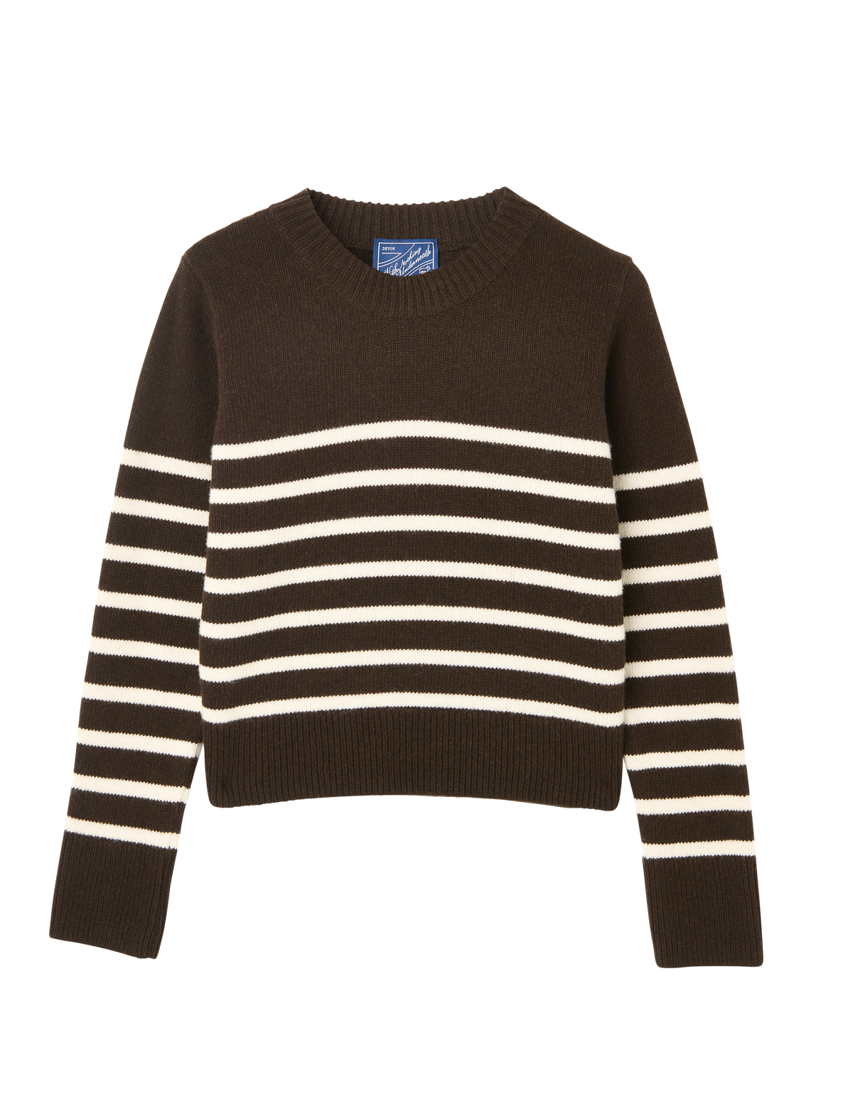 Devon Jumper: Wool, Chocolate with Cream Stripes