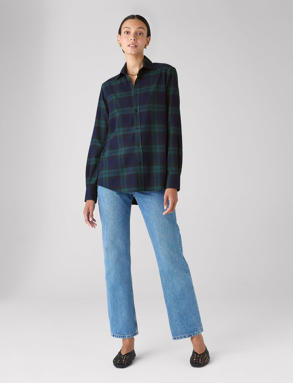 The Boyfriend: Fine Brushed, Heritage Green Check