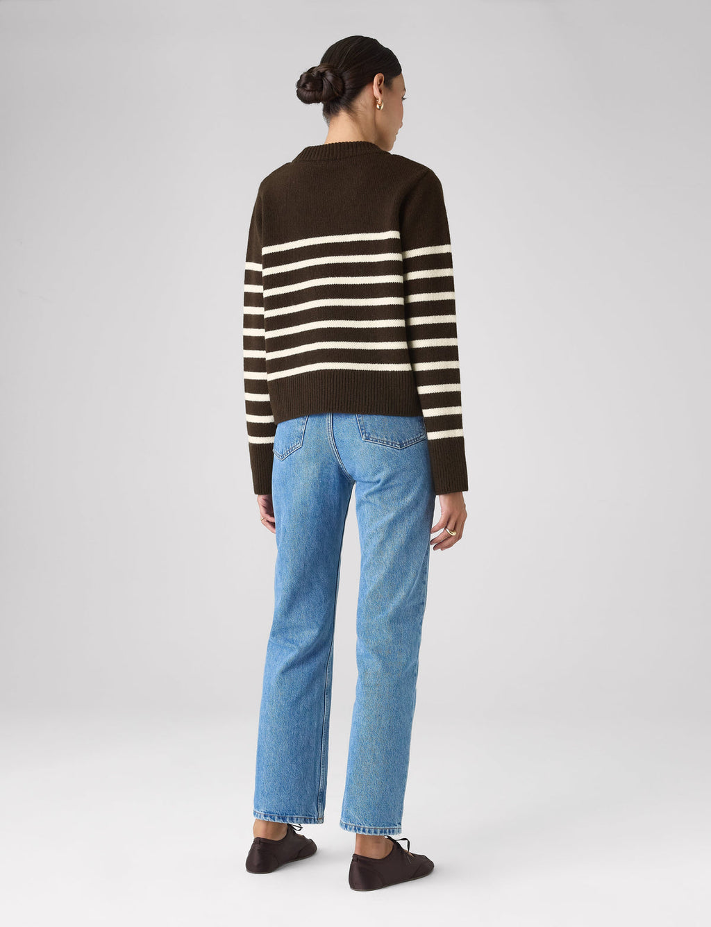 Devon Jumper: Wool, Chocolate with Cream Stripes