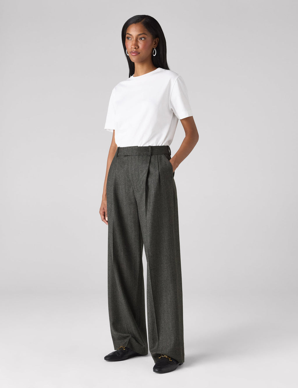 Rampling Trouser: Wool, Grey Herringbone