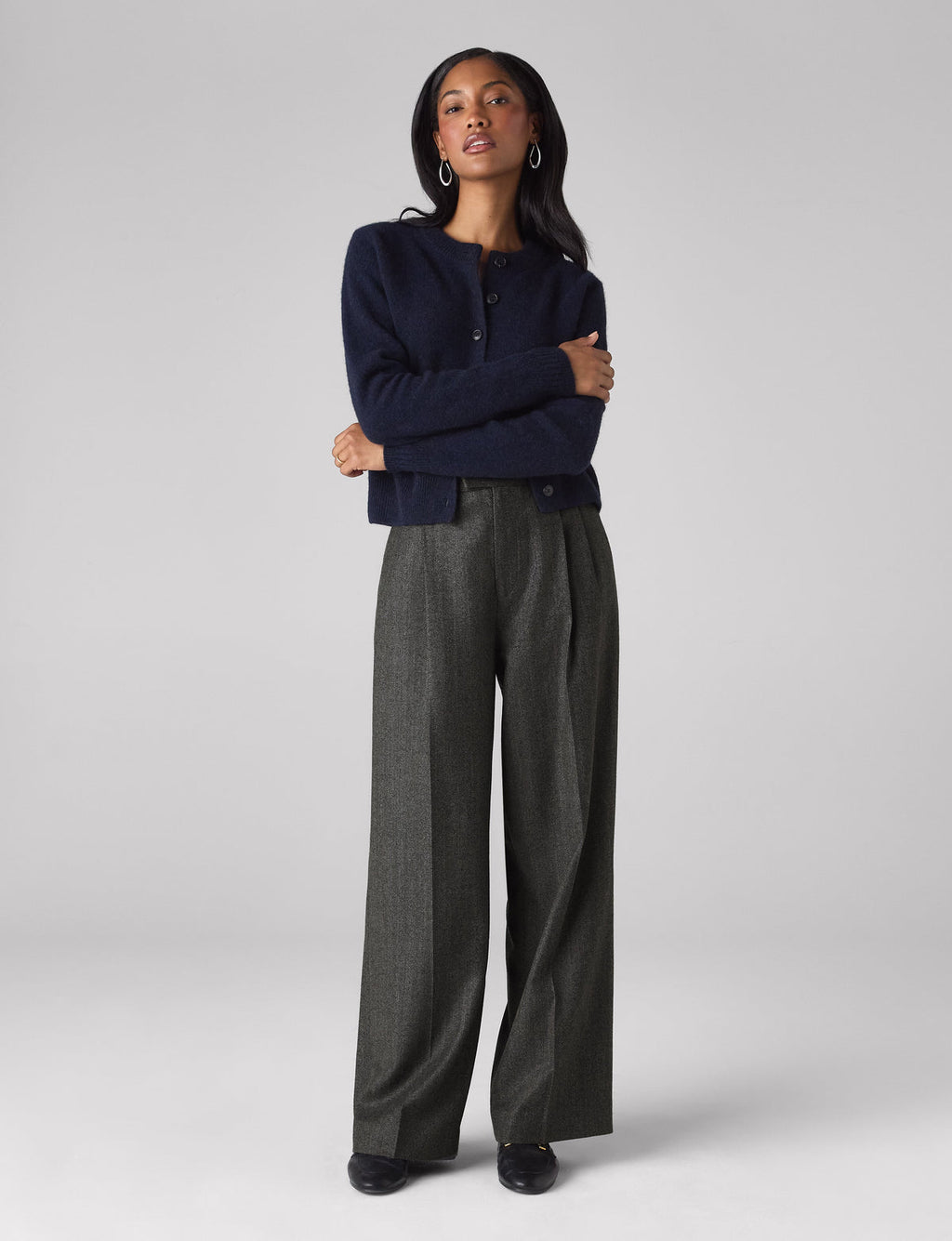 Rampling Trouser: Wool, Grey Herringbone