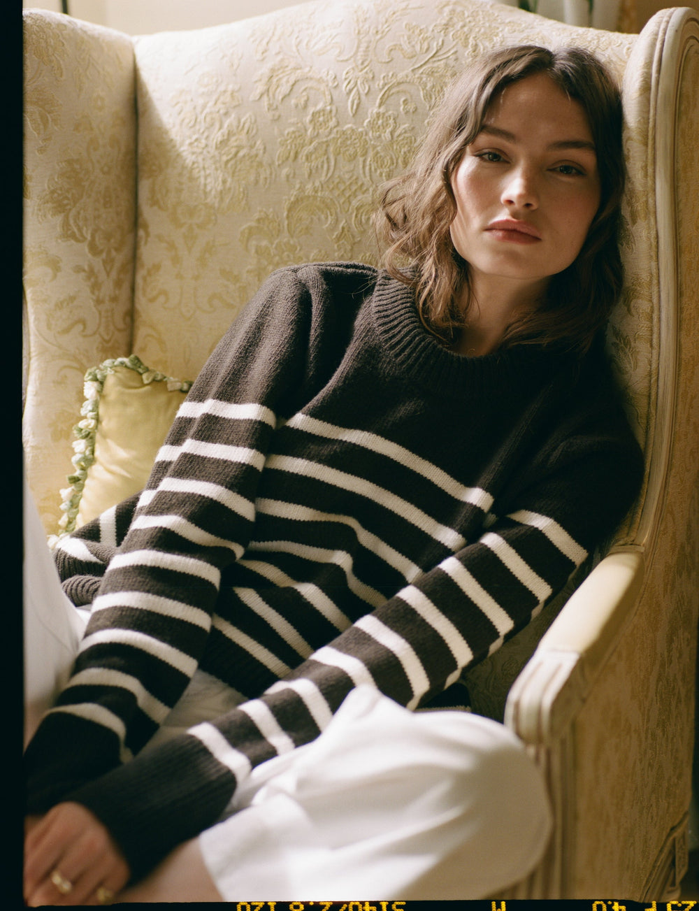Devon Jumper: Wool, Chocolate with Cream Stripes