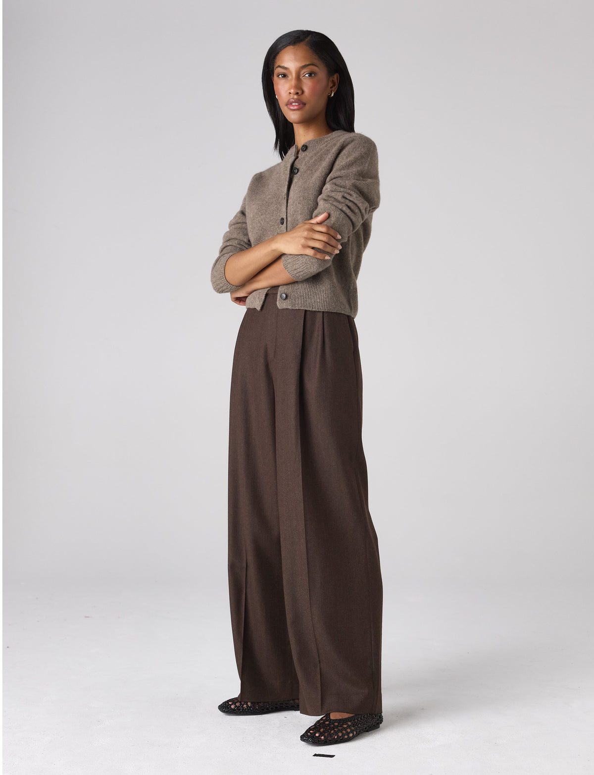 Rampling Trouser: Wool, Dark Brown Herringbone