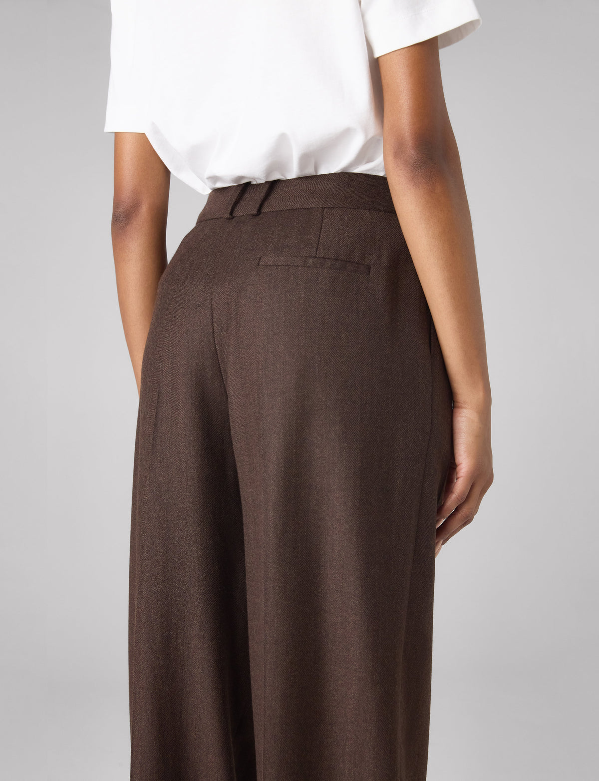 Rampling Trouser: Wool, Dark Brown Herringbone