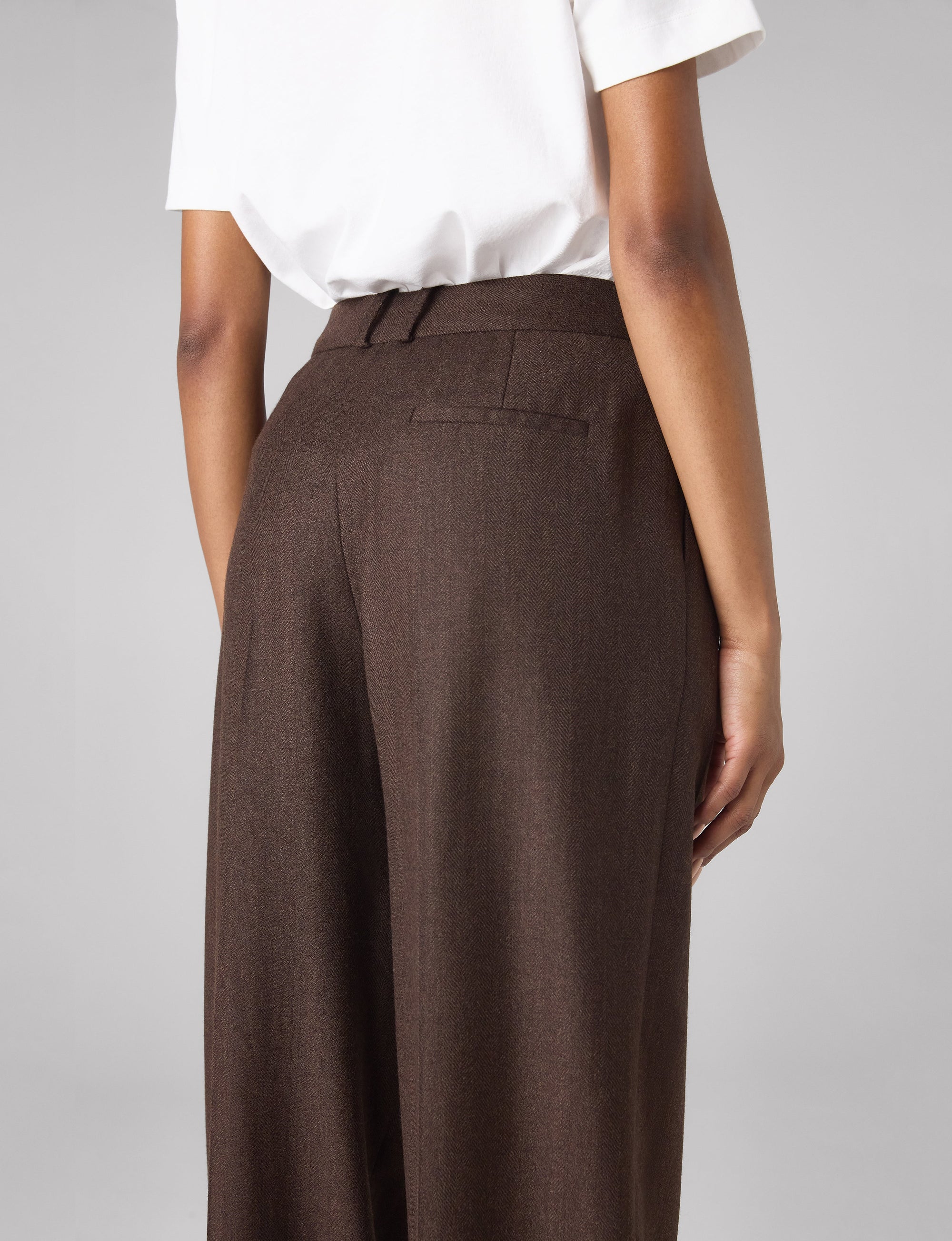 Rampling Trouser: Wool, Dark Brown Herringbone