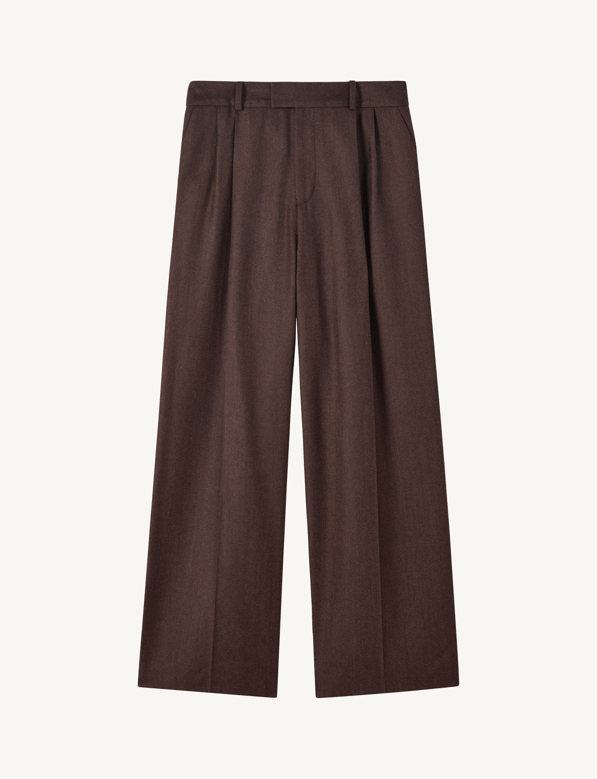 Rampling Trouser: Wool, Dark Brown Herringbone